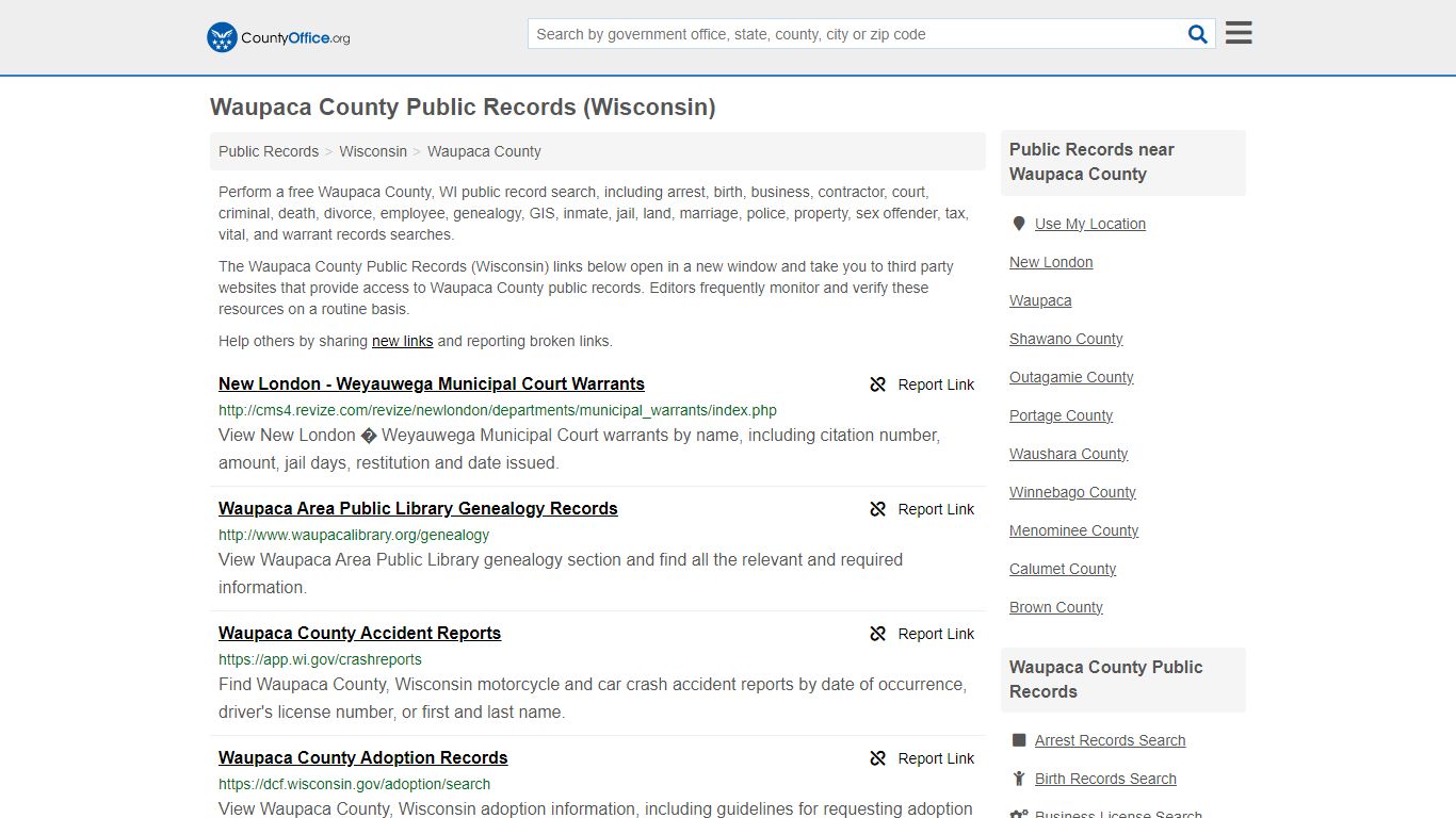 Waupaca County Public Records (Wisconsin) - County Office
