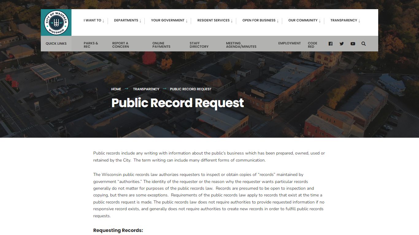 Public Record Request – City of Waupaca, WI